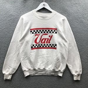 Vintage 80s Jerzees Vail Sweatshirt Men's M Long Sleeve Checker Graphic White
